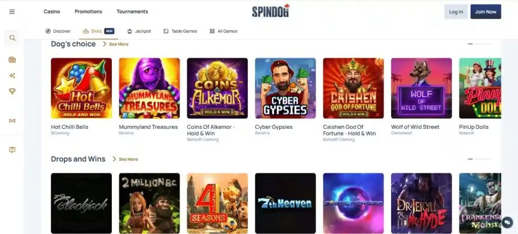 Spindog casino homepage