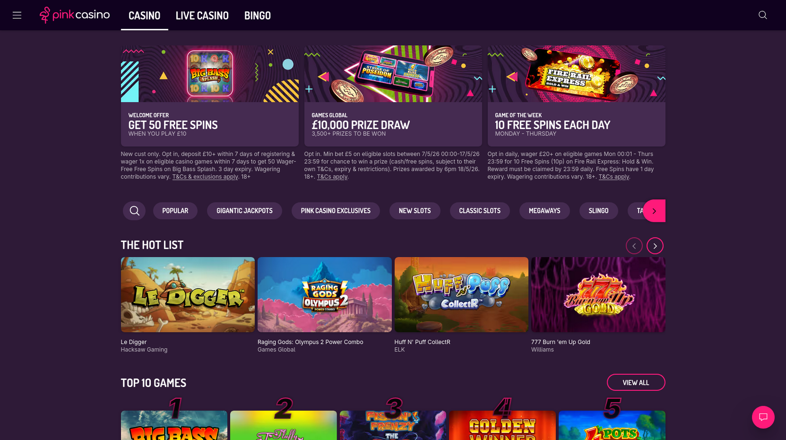 Pink casino home page