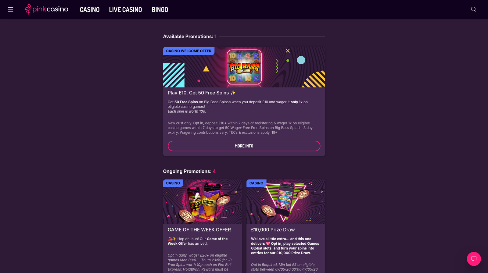 Pink casino promotions