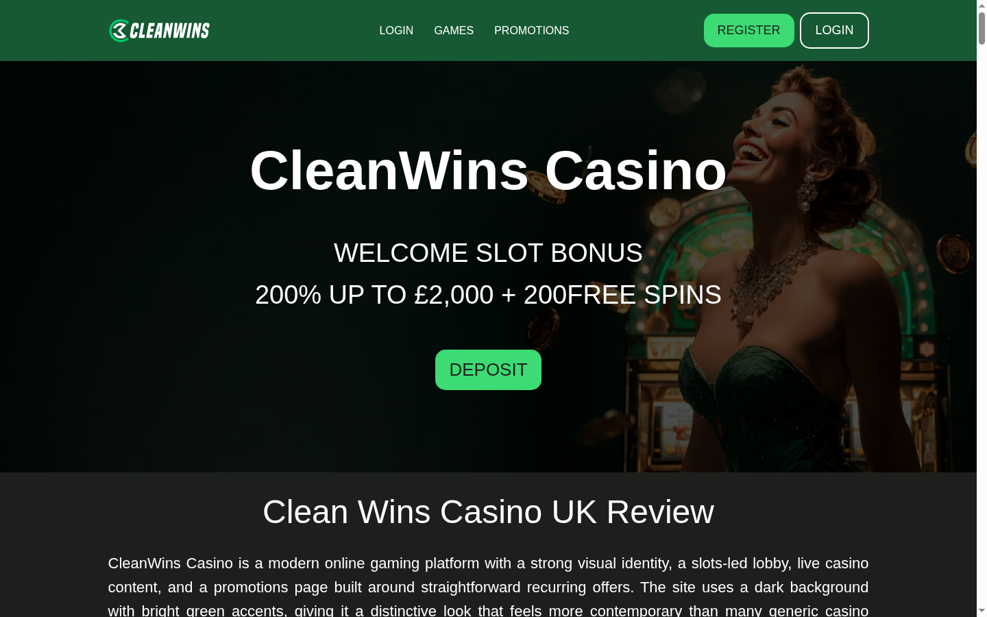 CleanWins homepage screenshot