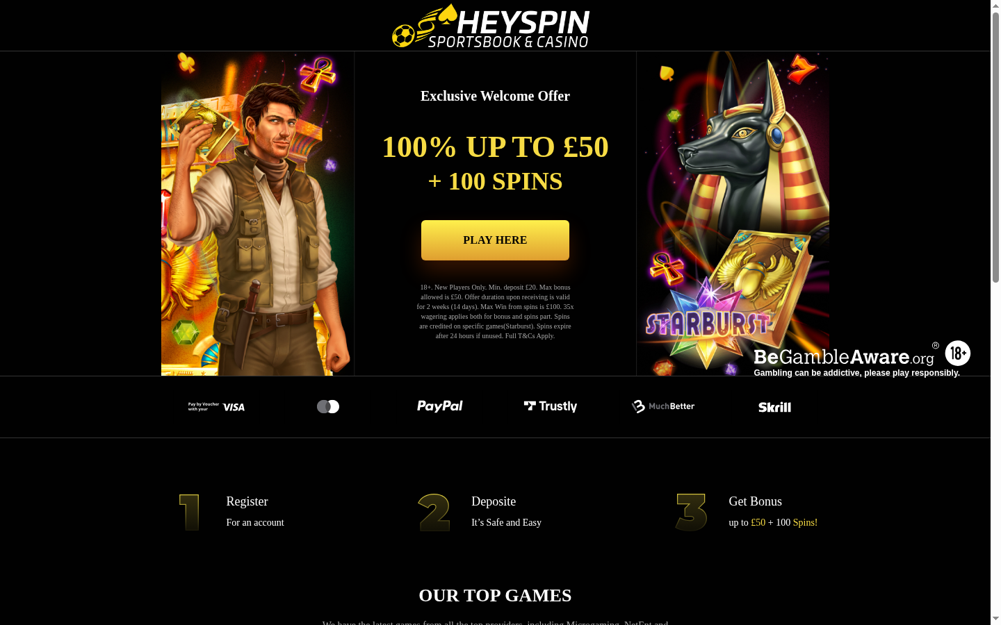 HeySpin terms, promotions or casino lobby screenshot