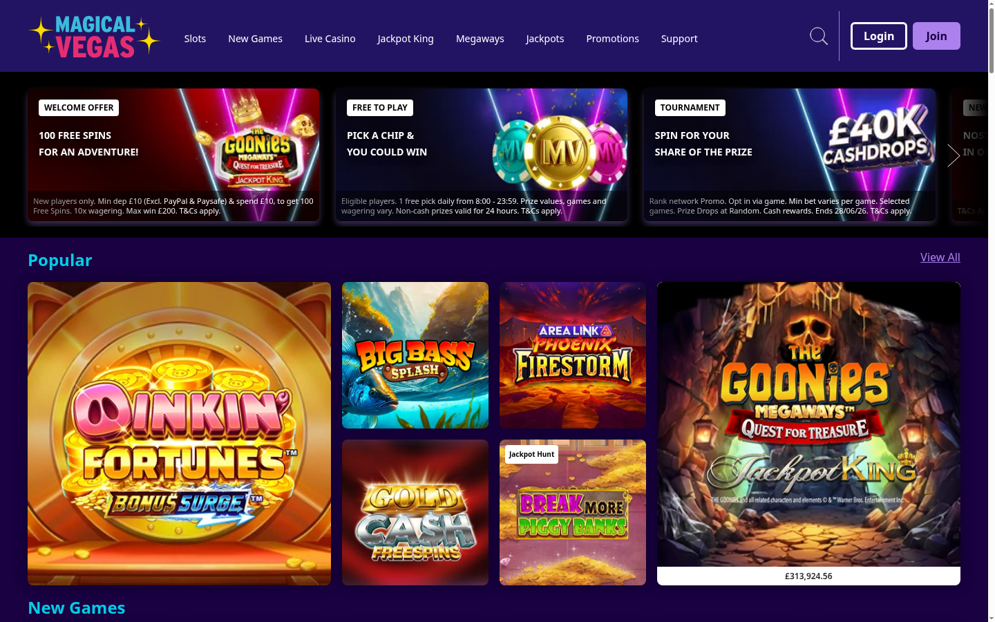 Magical Vegas homepage screenshot