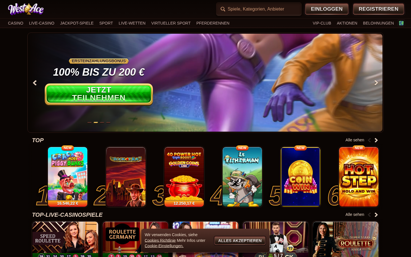WestAce homepage screenshot