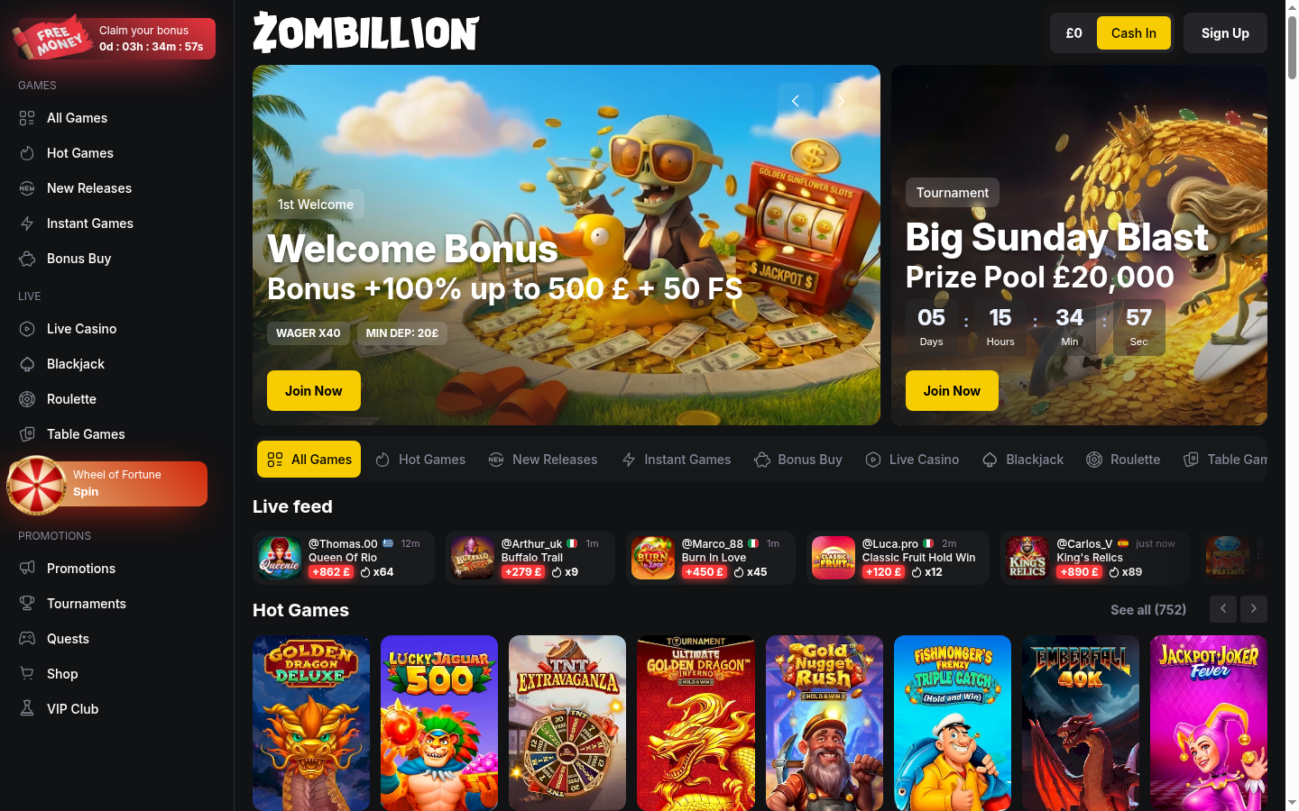 Zombillion homepage screenshot