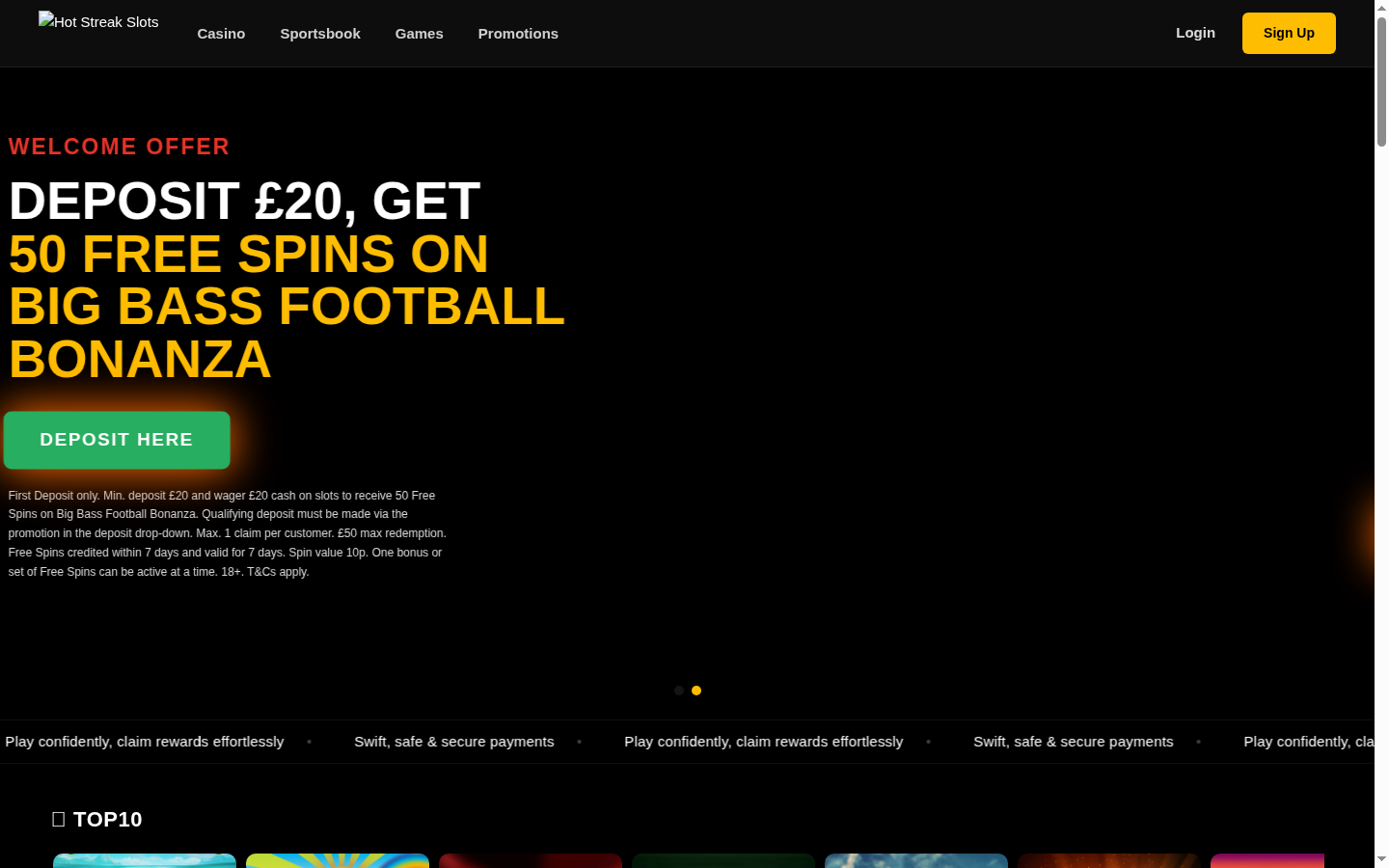 Hotstreak homepage screenshot