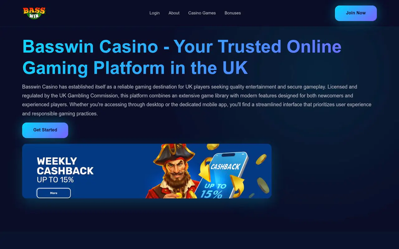 Basswin Casino homepage screenshot