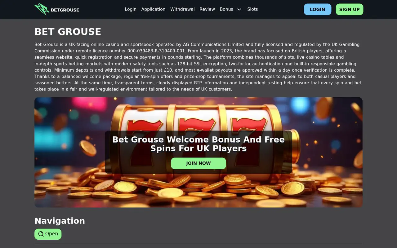 BetGrouse homepage screenshot