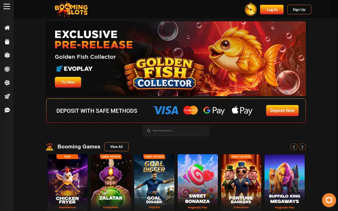 Booming Slots homepage screenshot