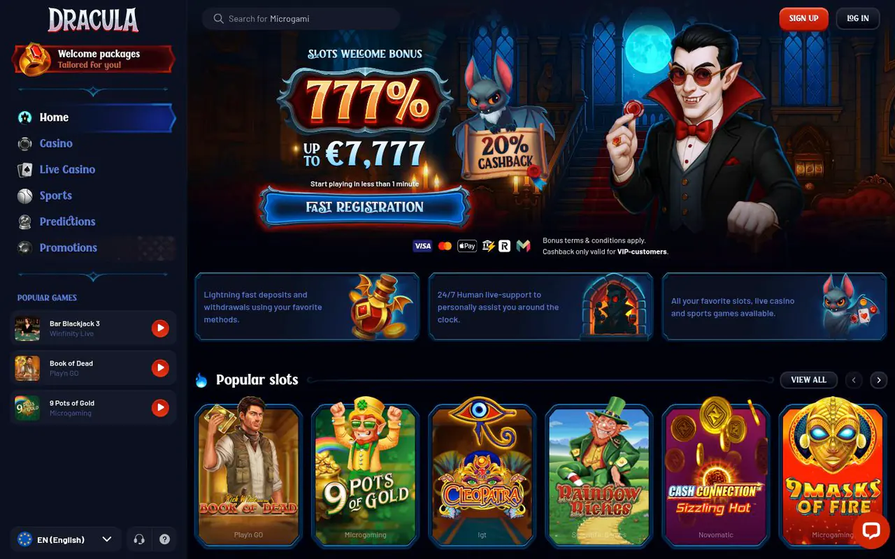 Dracula Casino homepage screenshot