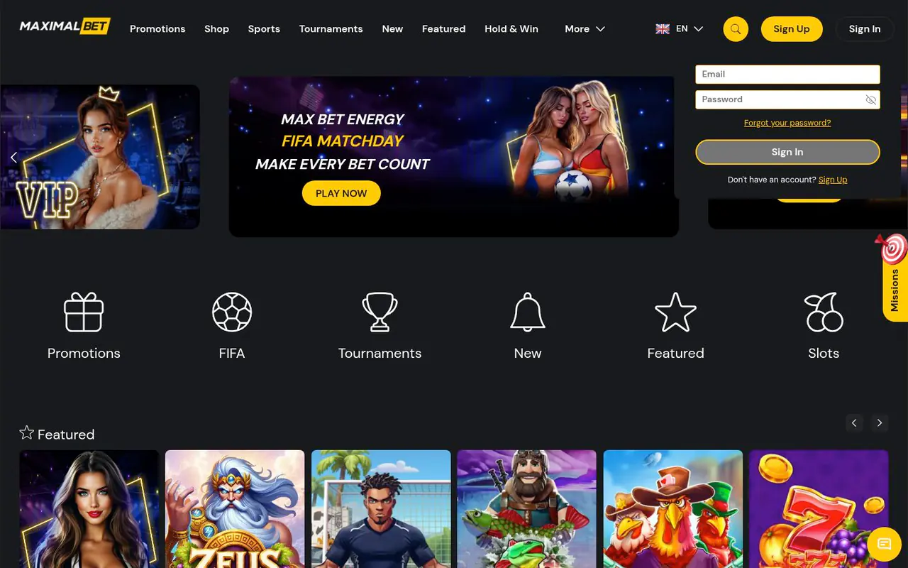 Maximal Bet homepage screenshot