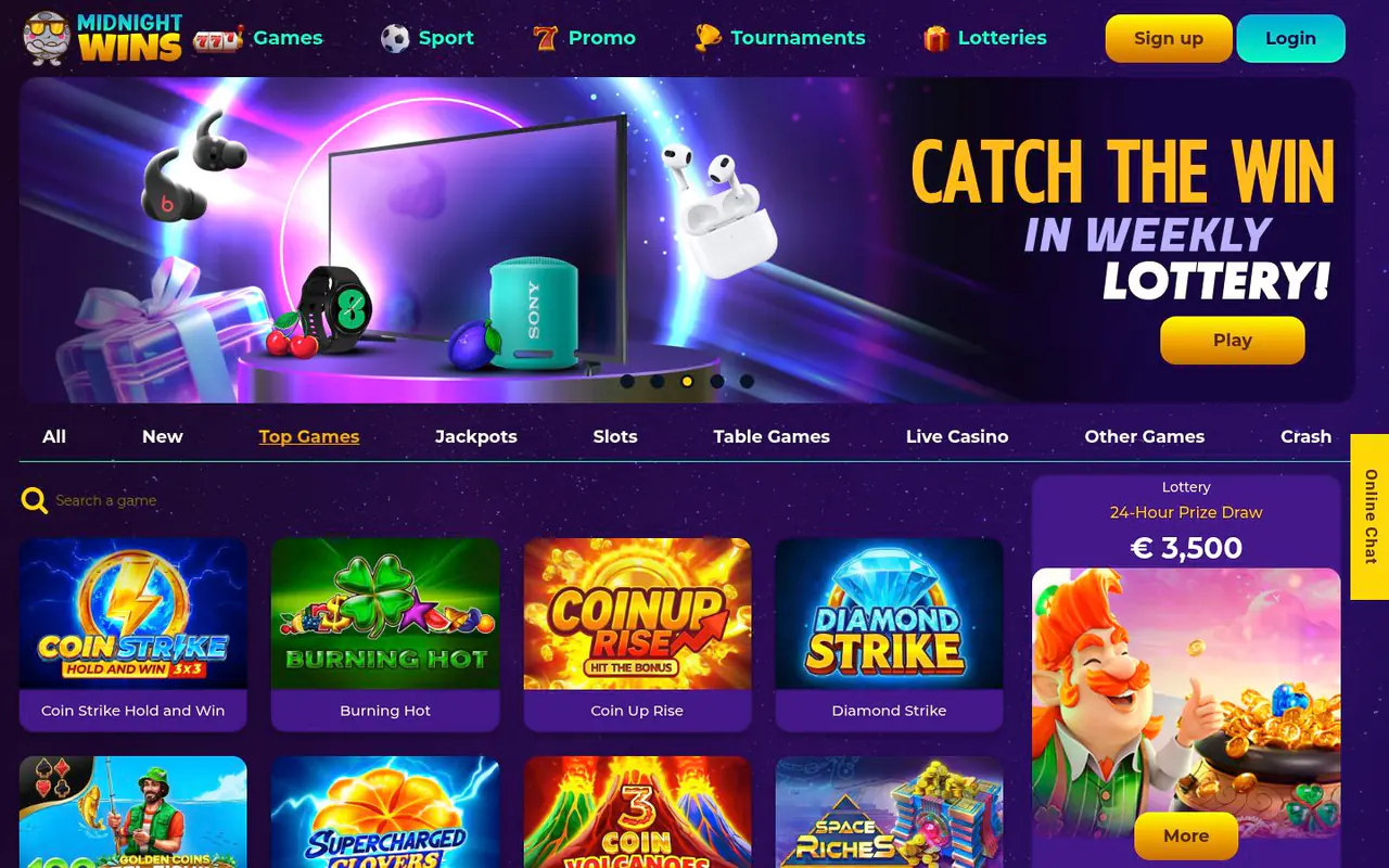 Midnight Wins homepage screenshot