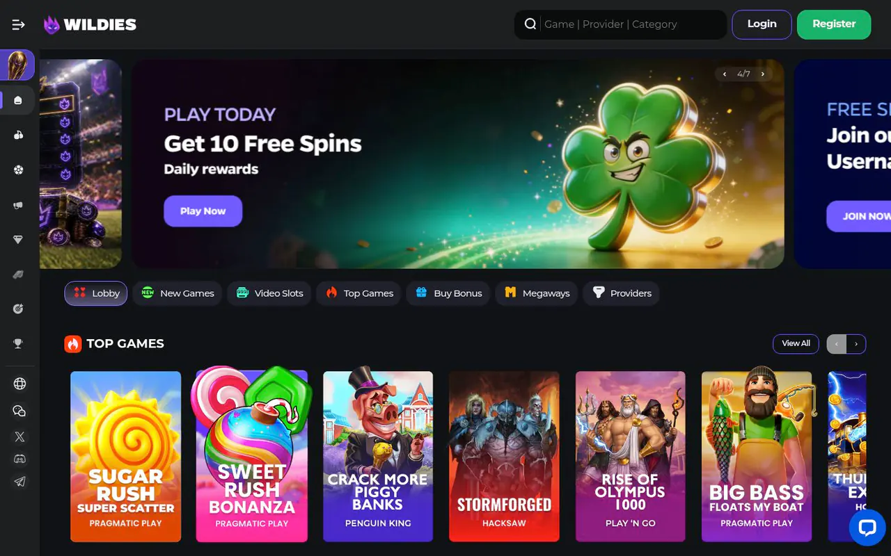 Wildies homepage screenshot