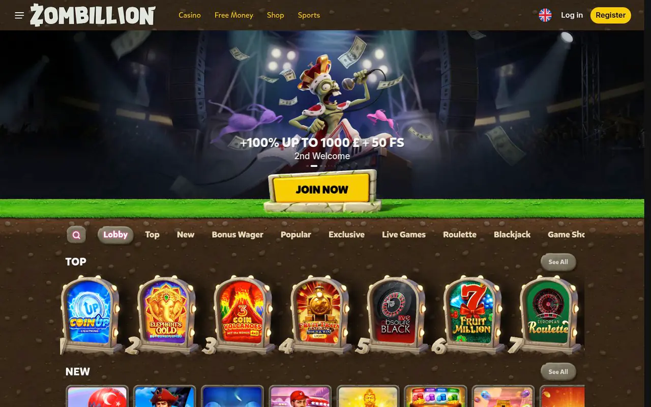 Zombillion homepage screenshot