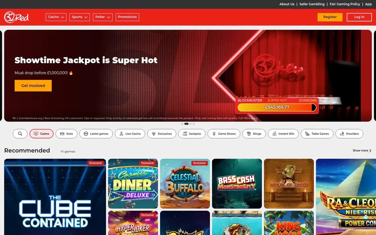 32Red homepage at 32red.com