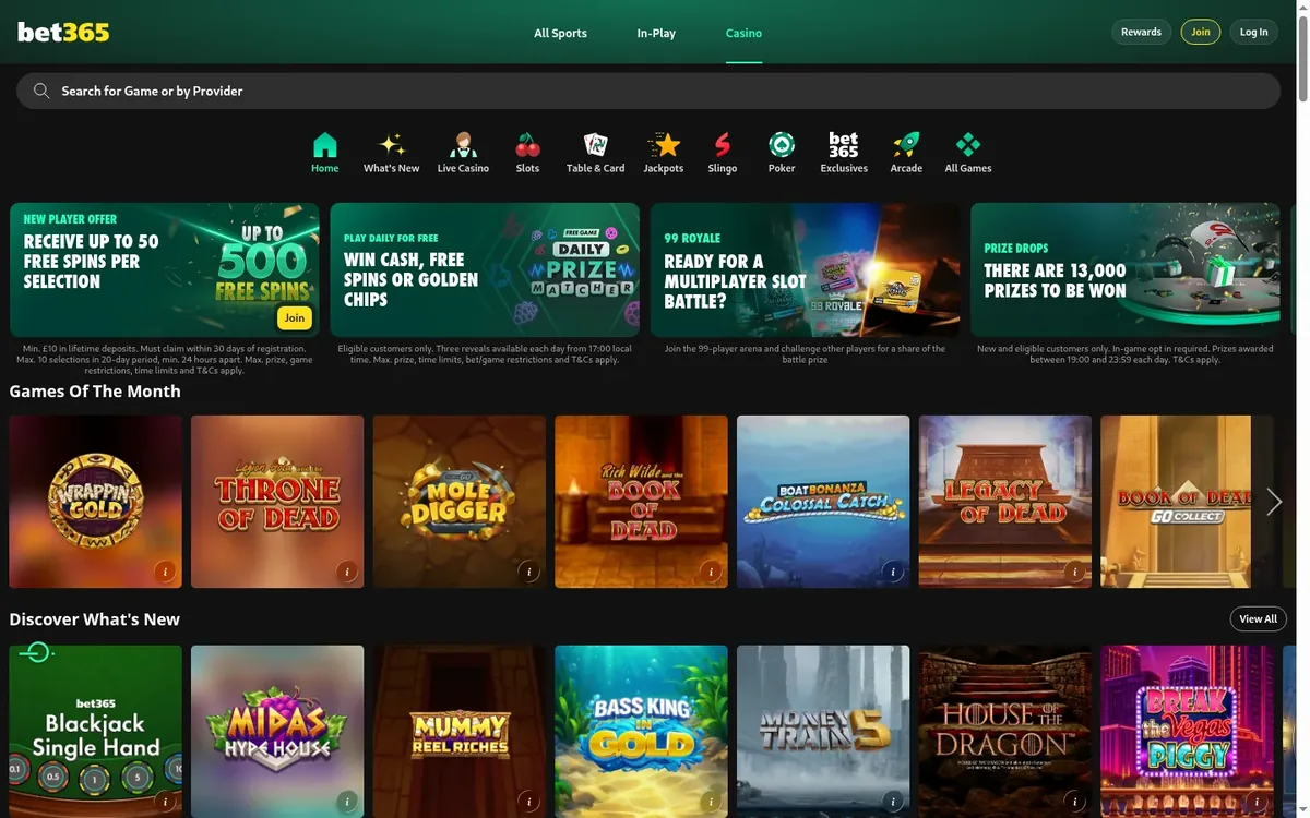 bet365 homepage at casino.bet365.com