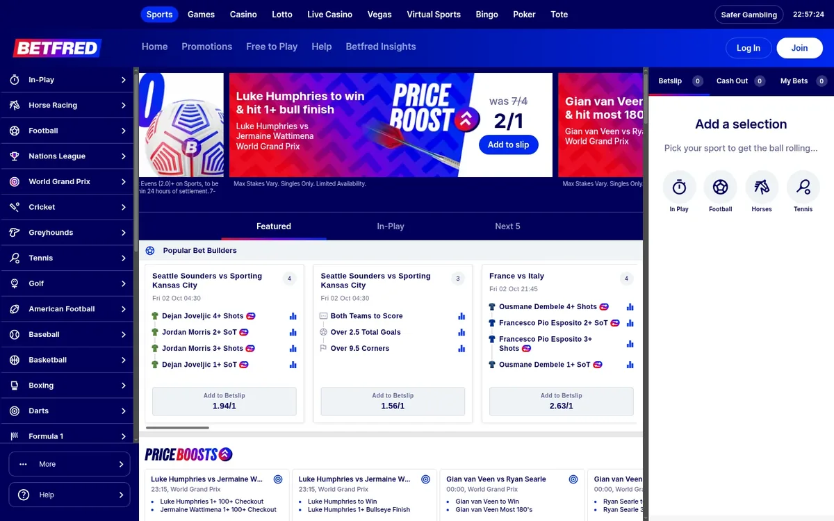 Betfred homepage at betfred.com