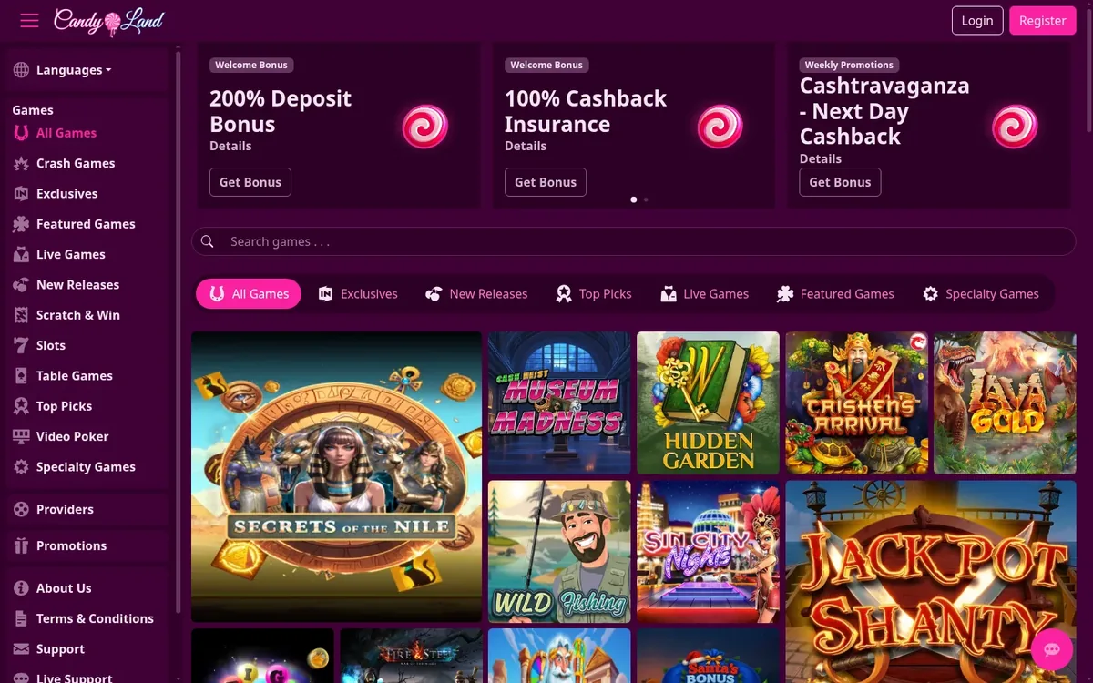 Candyland homepage at candyland.casino