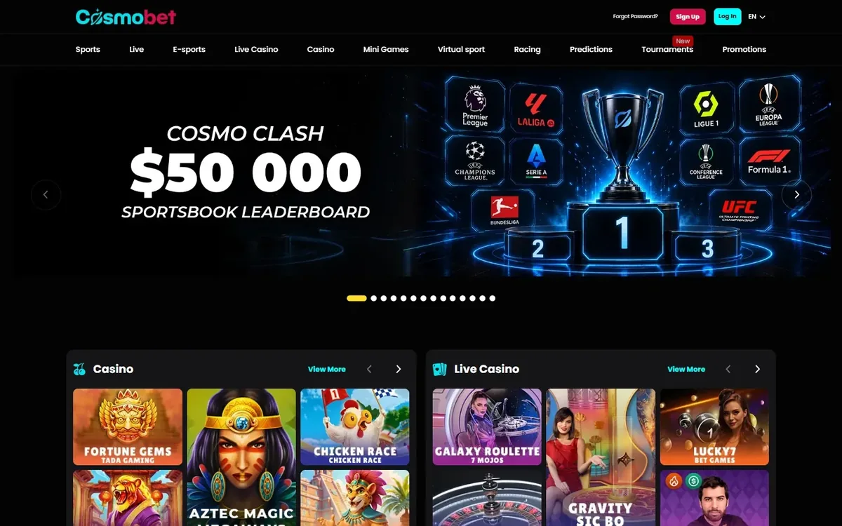 CosmoBet homepage at cosmobet.com