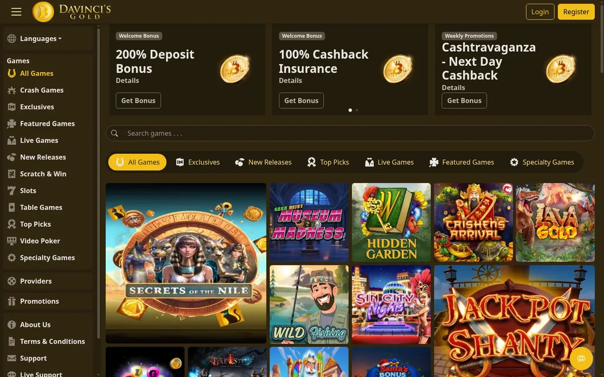 DaVinci's Gold homepage at davincisgold.com