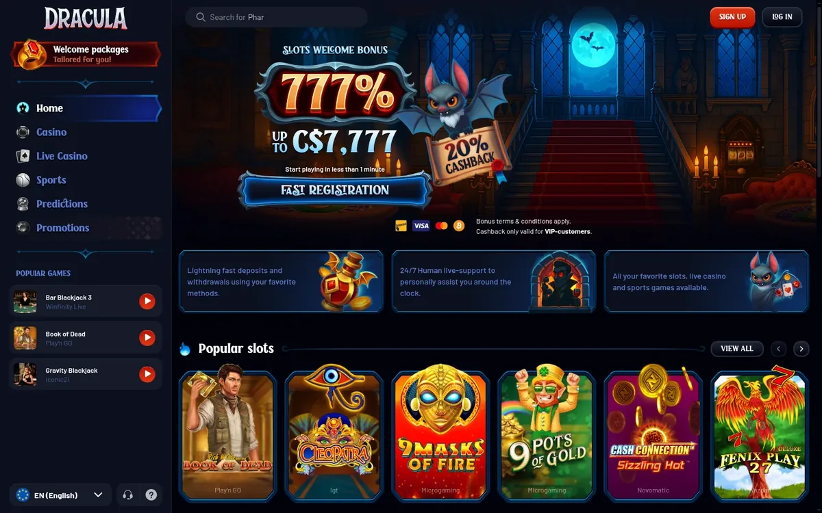 Dracula Casino homepage at dracula.casino