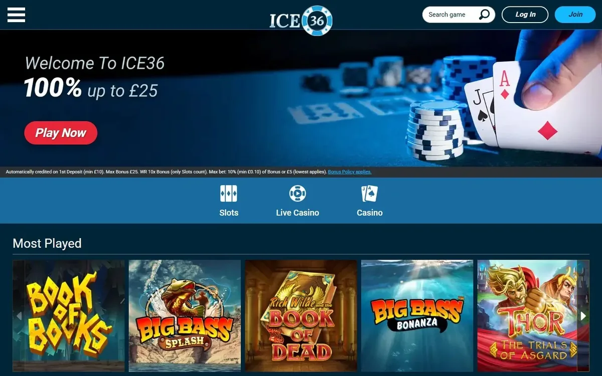 Ice36 homepage at ice36.co.uk