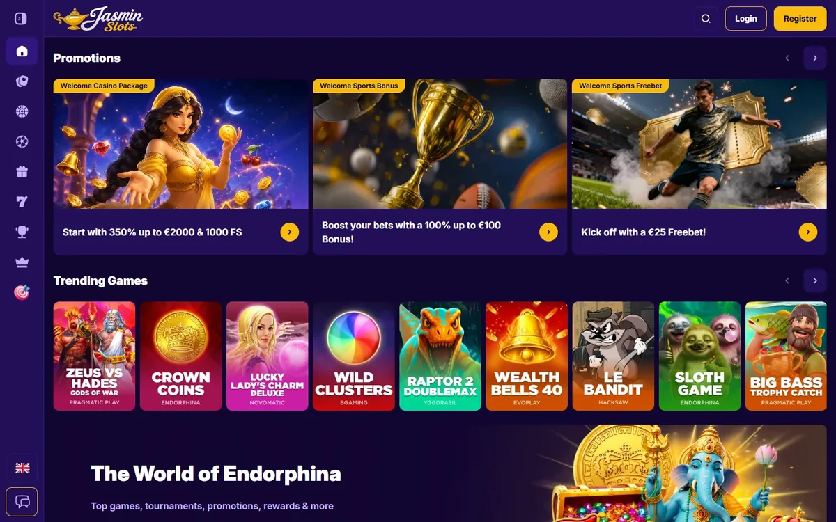 Jasmin Slots homepage at jasminslots92.com