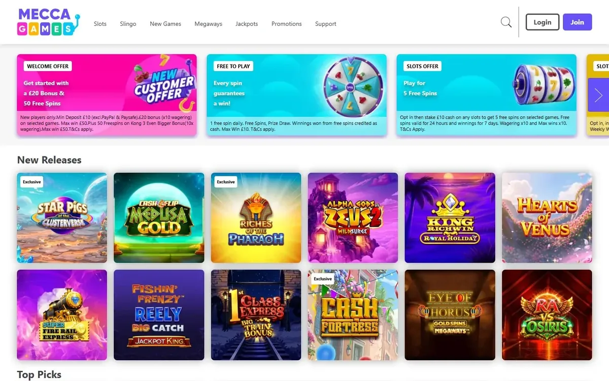 Mecca Games homepage at meccagames.com