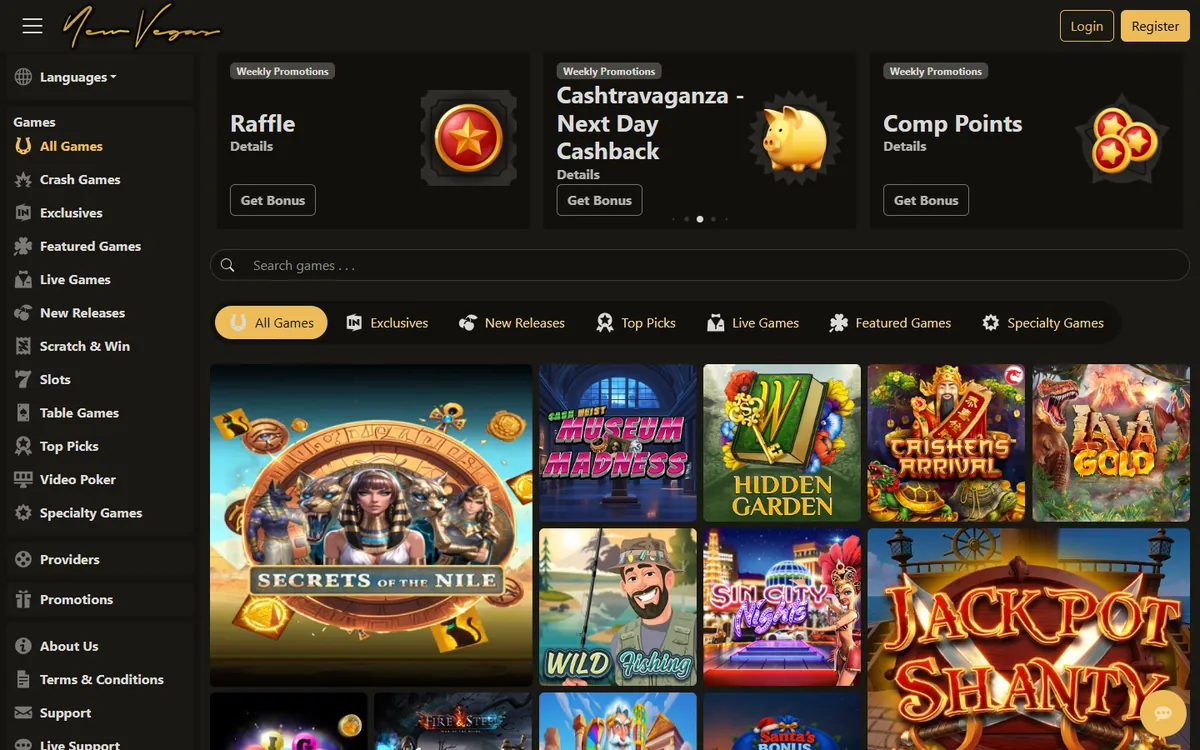 NewVegas homepage at newvegas.com