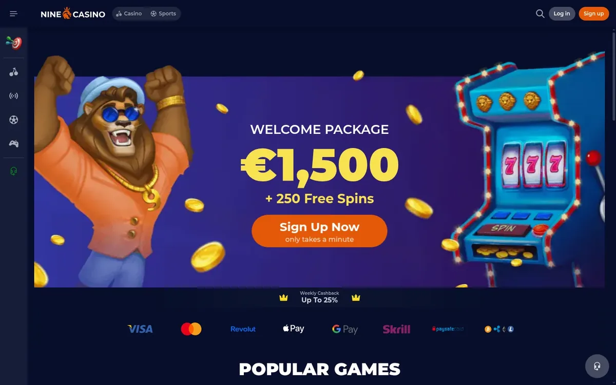 Nine Casino homepage at 36ninecasino44.com