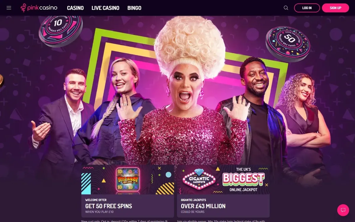 Pink Casino homepage at pinkcasino.co.uk