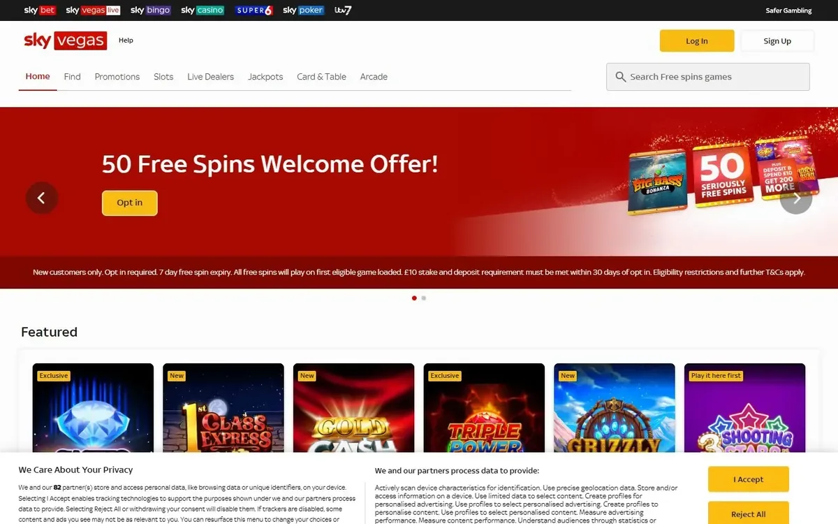 Sky Vegas homepage at skyvegas.com
