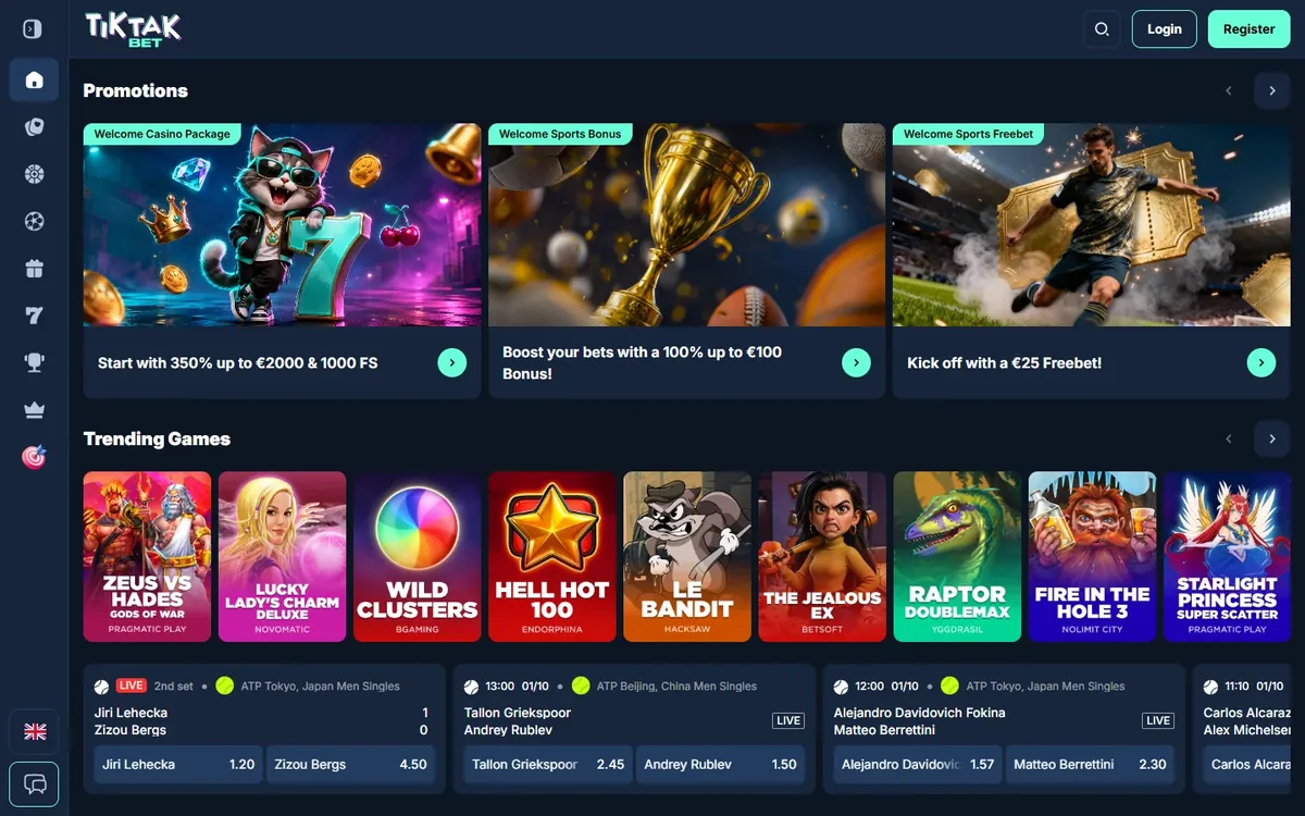 TikTakBet homepage at tiktakbet.com
