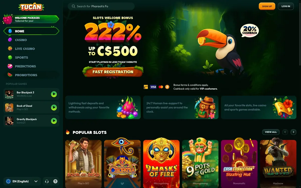 Tucan Casino homepage at tucancasino.com