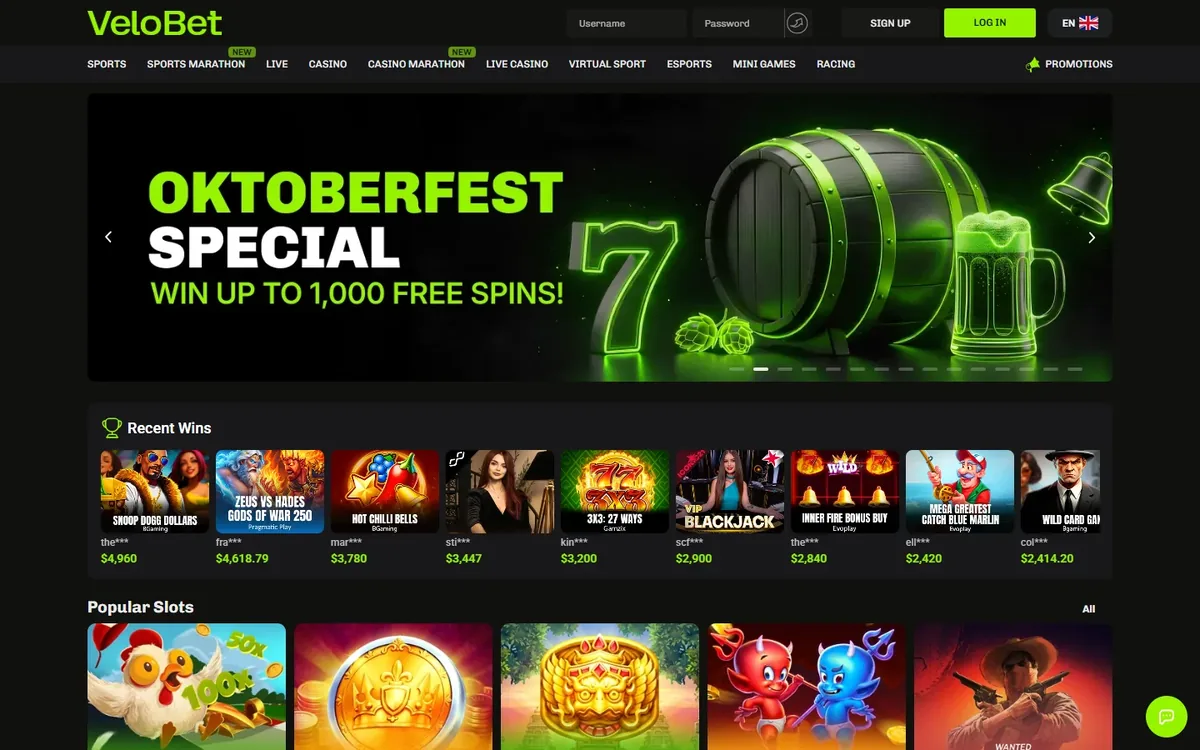 VeloBet homepage at velobet.com