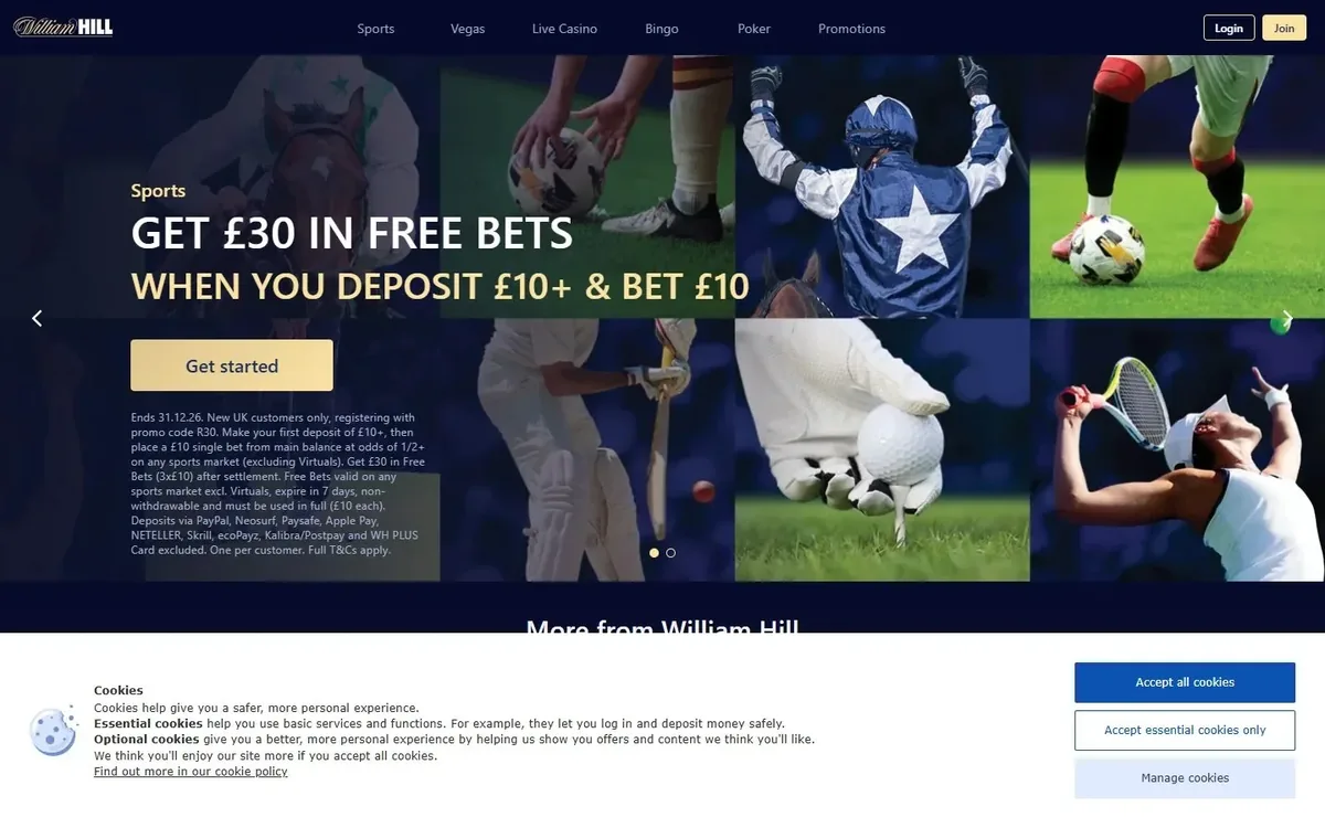 William Hill homepage at williamhill.com