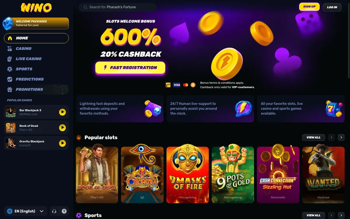 WINO homepage at wino.casino